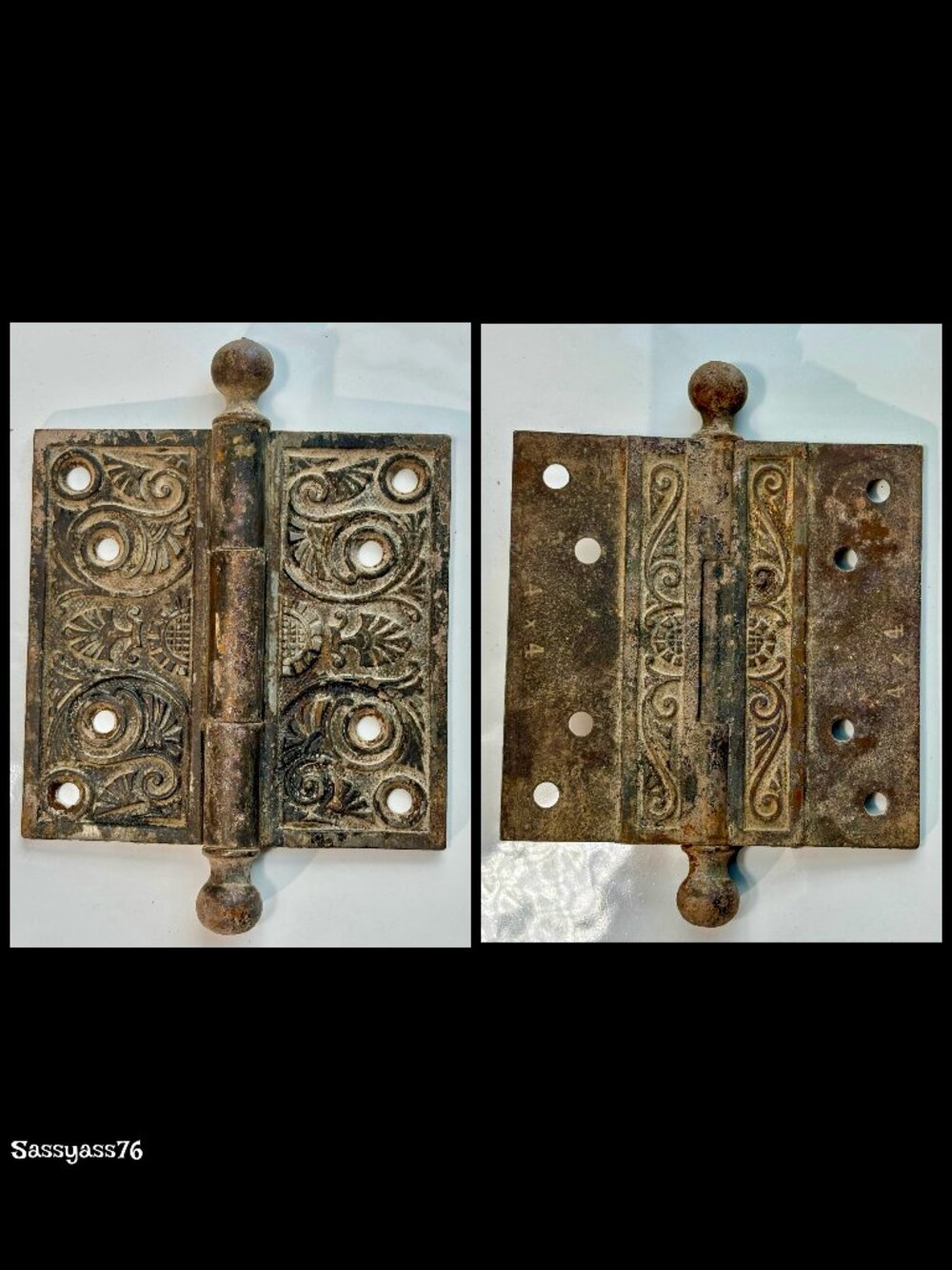 🆕ANTIQUE▪️Authentic Early 1900's Ornate 4"X4" Victorian Cast Iron Door Hinges - Picture 4 of 7